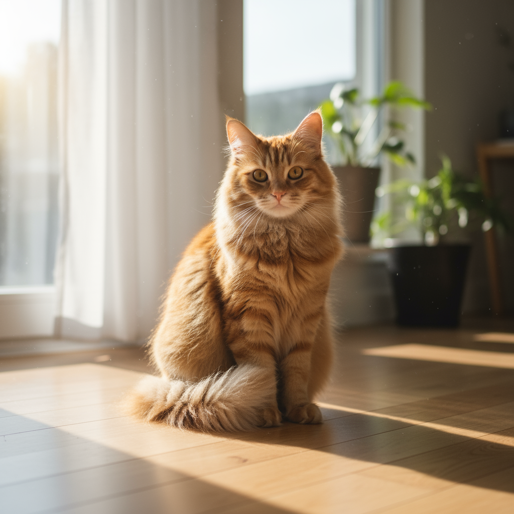 솜털이 보송보송한 생강색 고양이의 사진처럼 사실적인 이미지