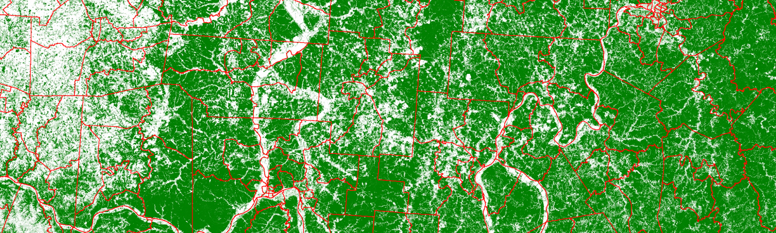 Tree coverage data overlaid with US census tract boundaries.