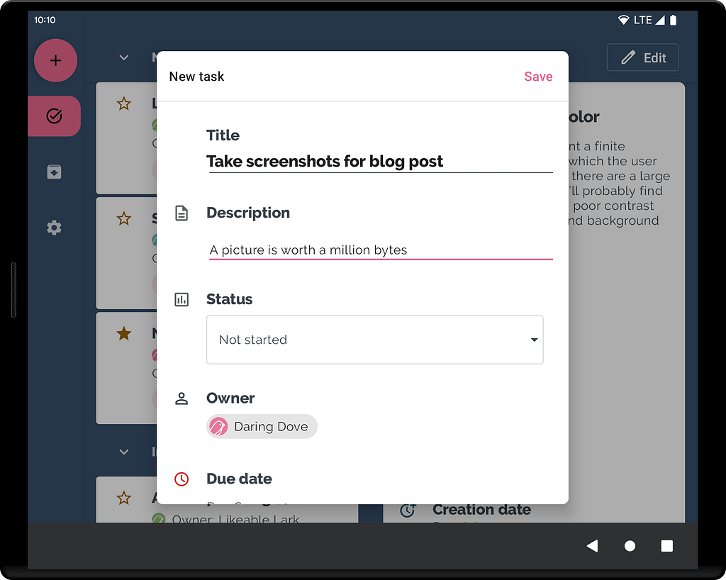 UI mengambang untuk New Task di perangkat foldable terbuka.