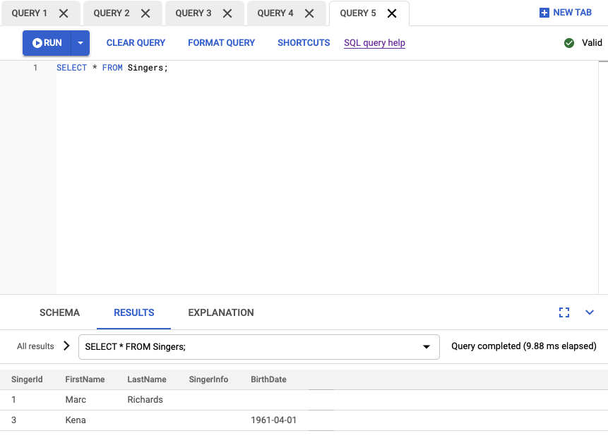 The query results.