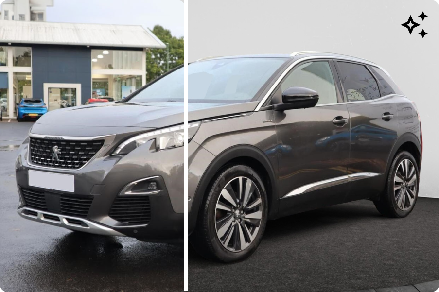 Before After of a car after being enhanced by CarCutter