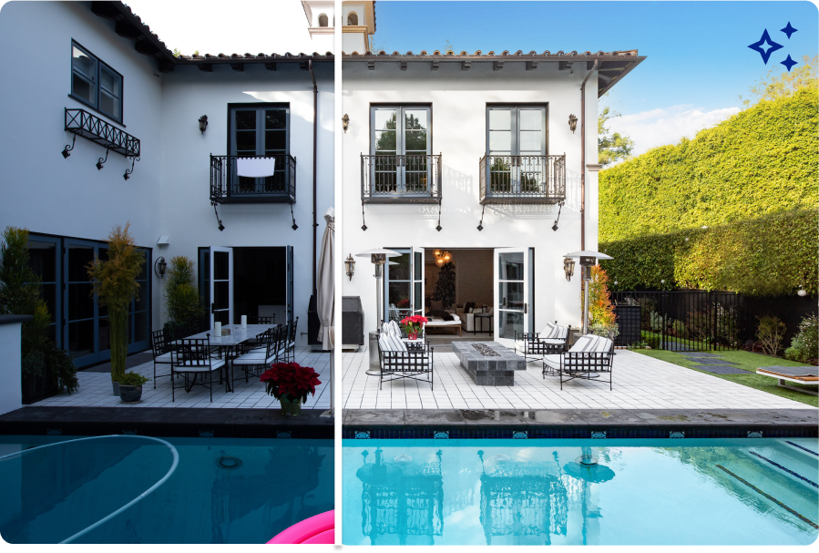 Before After of a villa after being enhanced by ProperShot