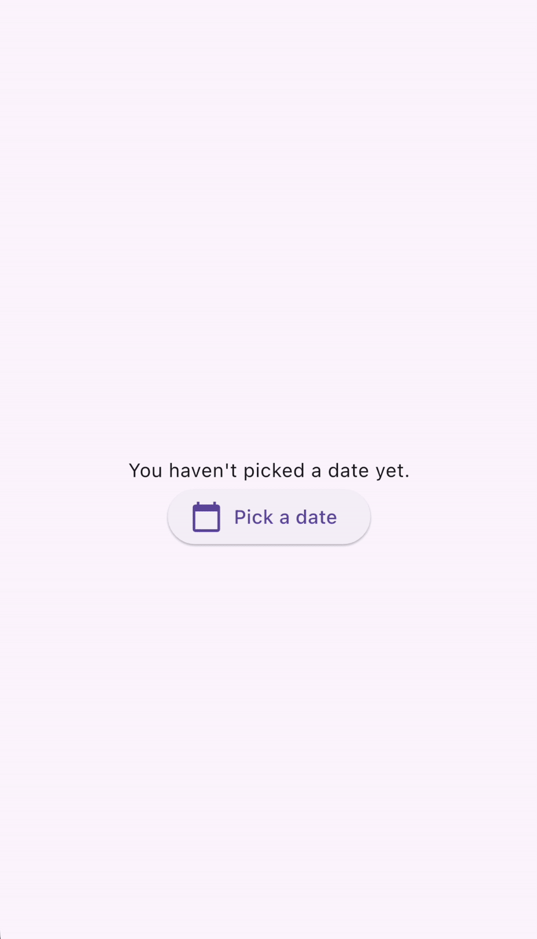 A GIF of a pointer clicking a button that says 'Pick a date',
then shows a date picker. The date Friday, August 30 is selected and the 'OK'
button is clicked.