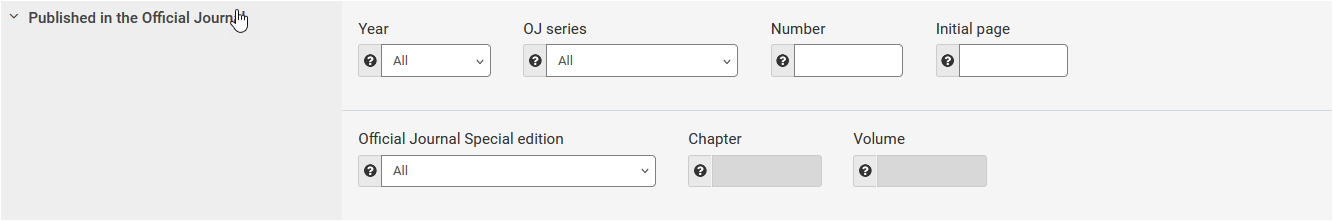Screenshot showing how to search documents published in some editions of the Official Journal