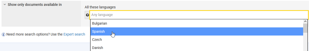 Screenshot showing where you can select the language