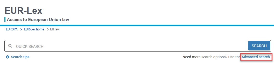 Screenshot showing where you can select the option: Advanced search