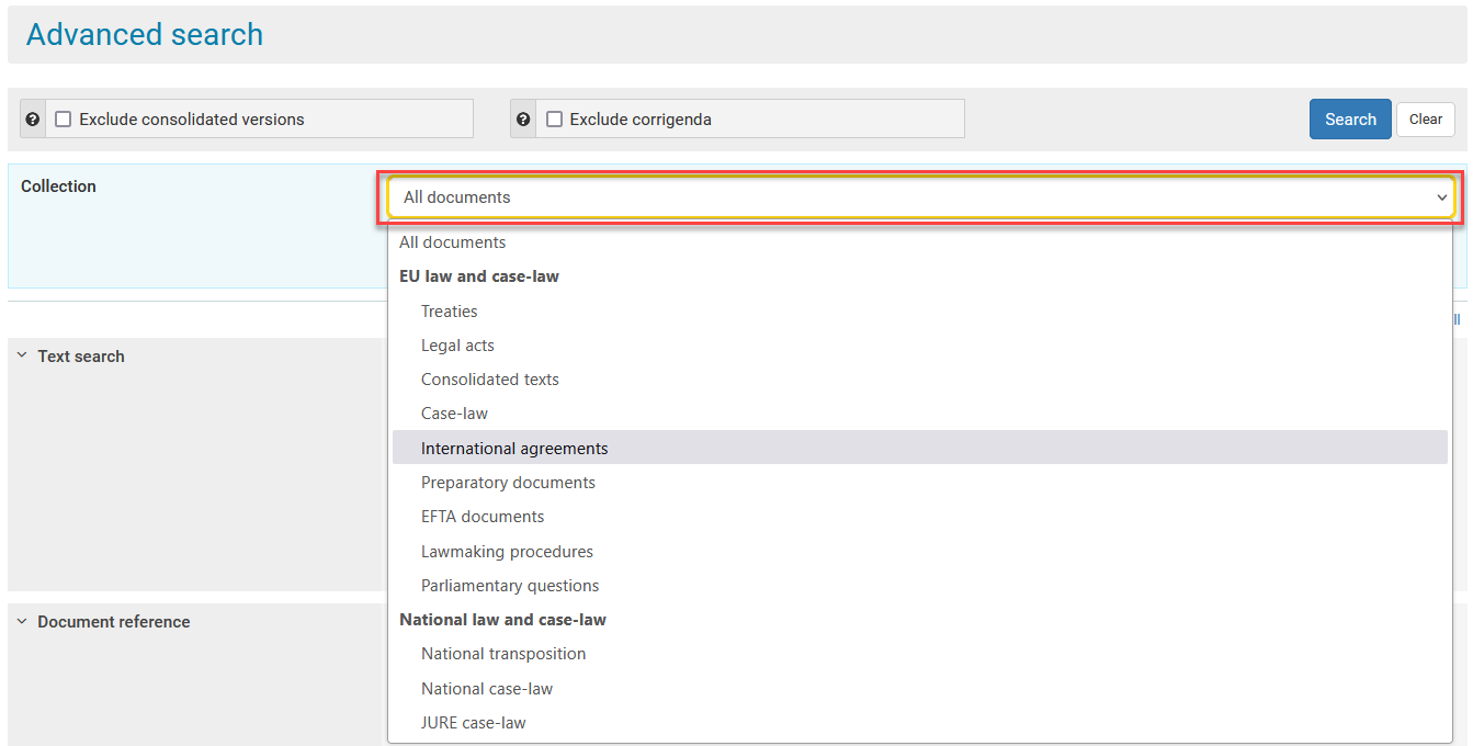 Screenshot showing where you can select the collection and choose a category