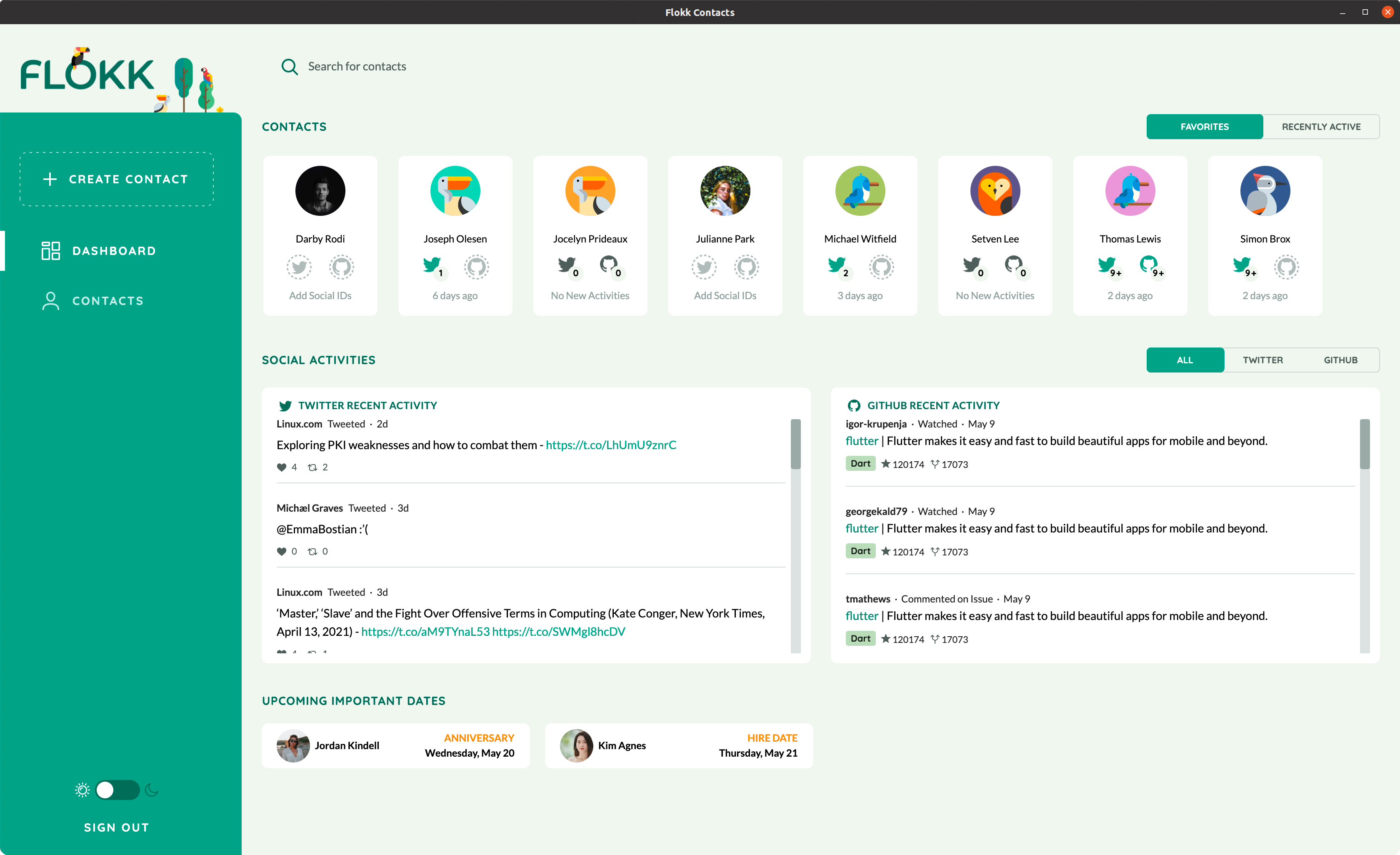 screenshot of flokk in light mode