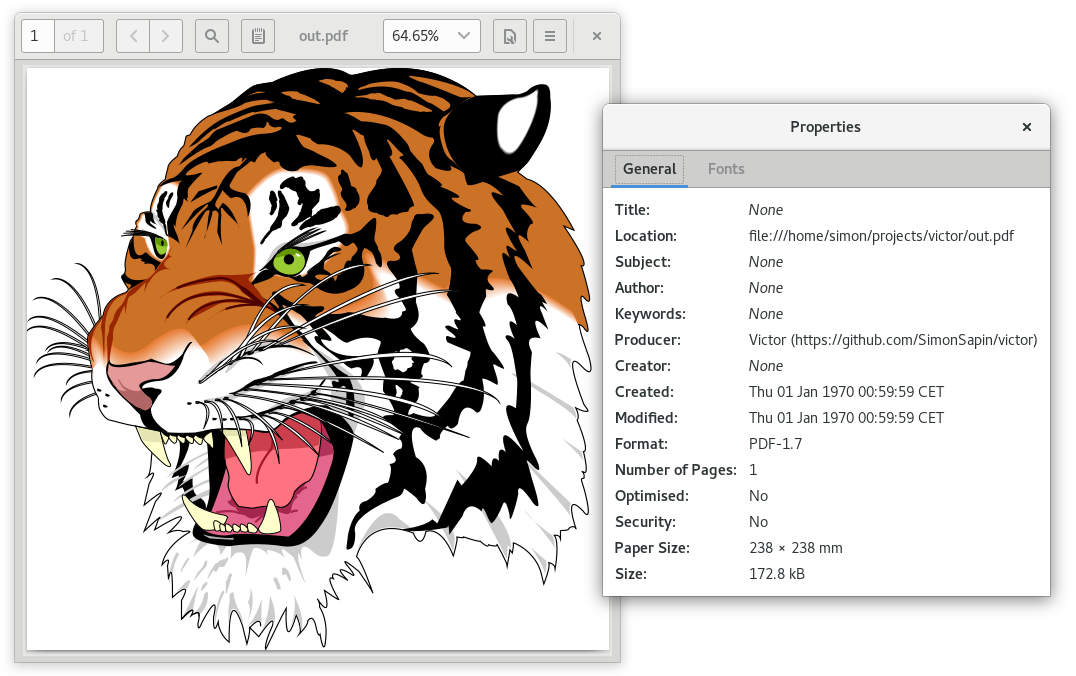 The GhostScript Tiger rendered from SVG by Victor