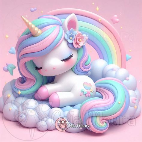 a painting of a unicorn sitting on top of clouds with a rainbow in the background
