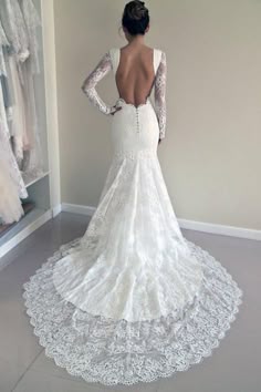Long Sleeves Open Back Lace with Train Mermaid Beach Wedding DressDefault Title | Backless wedding dress, Wedding gowns lace, Wedding dresses lace