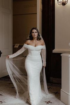 Gorgeous Mermaid Off the Shoulder Sequins Lace Long Wedding Dresses VK112119 | Long sleeve wedding gowns, Wedding dress long sleeve, Long wedding dresses