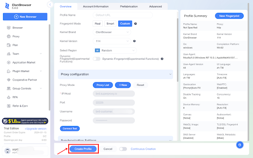 save and create profile
