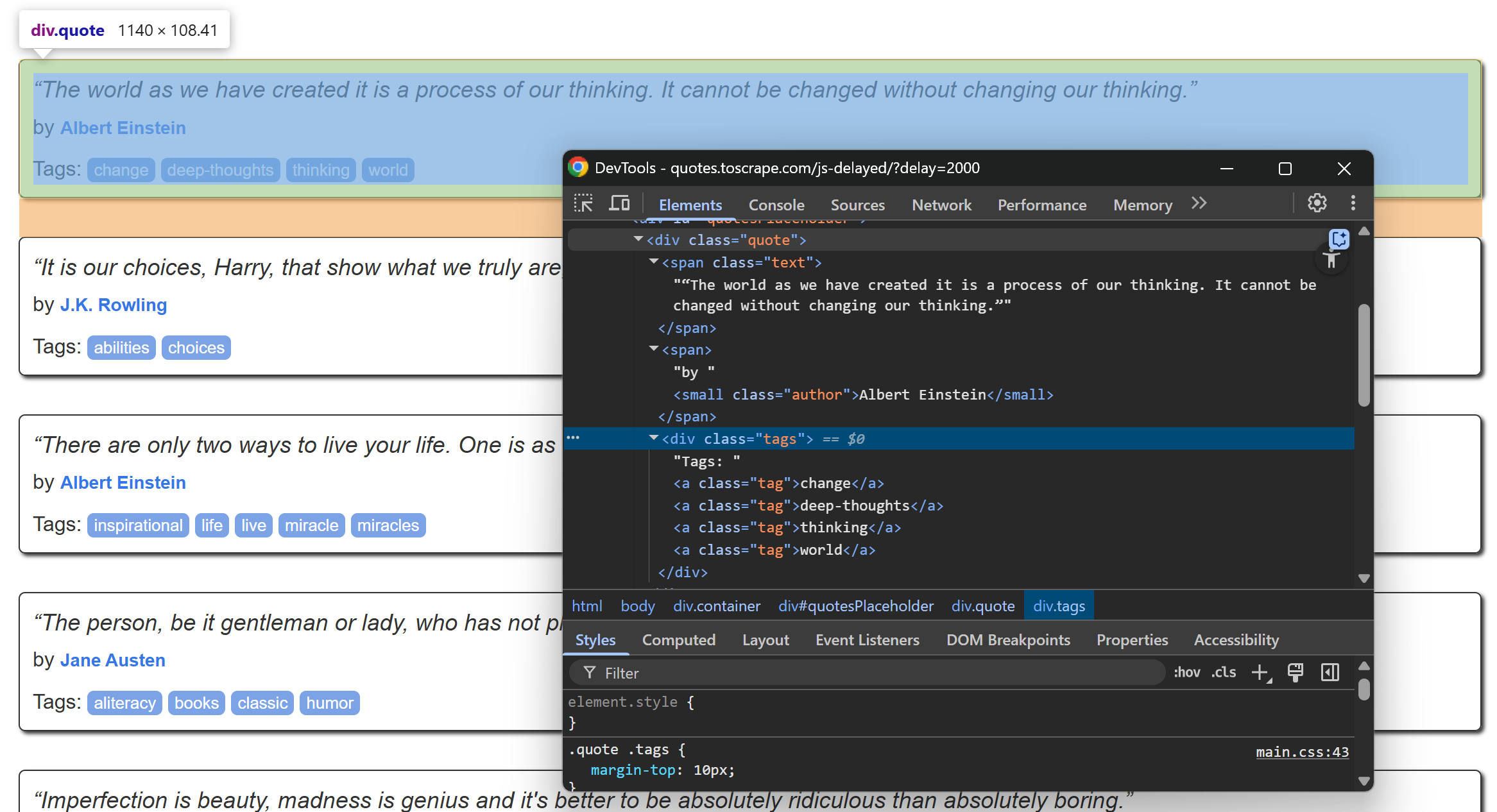 Der HTML-Code eines Zitat-Elements