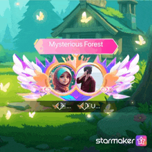 a picture of a girl and a boy with the words mysterious forest on it