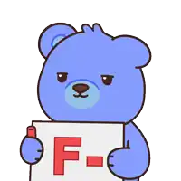 a blue teddy bear holds a sign that says f-c