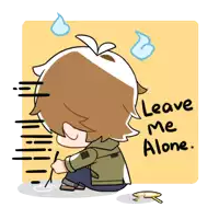 a cartoon of a boy kneeling down with the words " leave me alone " written below him