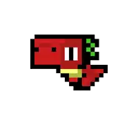 a pixel art drawing of a red pepper with green leaves on its head .