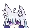 a drawing of a girl with purple eyes and white hair with a cat ear .