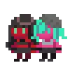 a pixel art drawing of a man and a woman hugging each other .