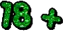 the number 18 and a plus sign are green and black .