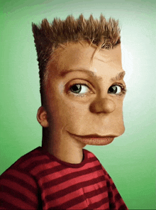 a cartoon character with a big nose and a striped shirt