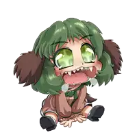 a little girl with green hair and sharp teeth