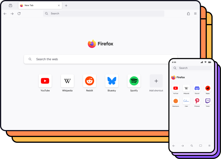 Firefox en computadores de escritorio y dispositivos móviles.