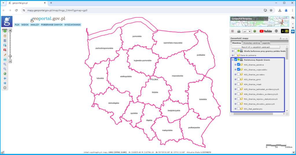 Grafika przedstawiająca dane PRG prezentowane w serwisie www.geoportal.gov.pl