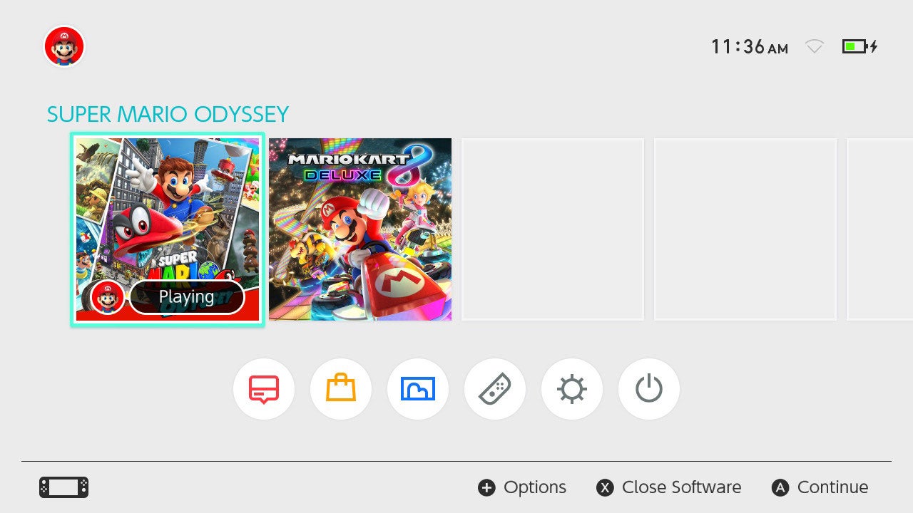 HOME 버튼을 눌러서 플레이하던 소프트웨어를 중단하고 HOME 메뉴를 표시합니다. 중단한 소프트웨어를 선택한 상태에서 X 버튼을 누르면 소프트웨어를 종료할 수 있습니다. 저장이 필요한 소프트웨어는 종료하기 전에 저장해 주십시오. 저장되지 않은 데이터는 사라집니다.